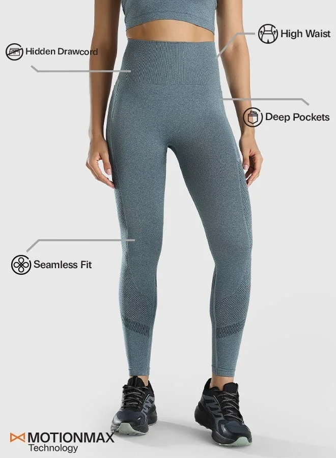 Musclemind Teal Seamless Leggings with Pockets for Women | Best Price UAE