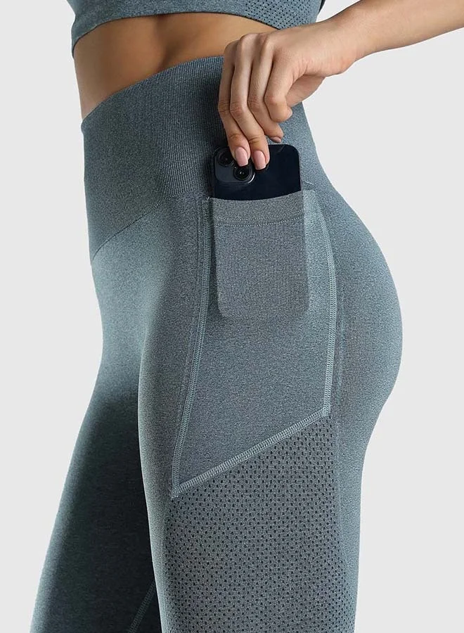 Musclemind Teal Seamless Leggings with Pockets for Women | Best Price UAE
