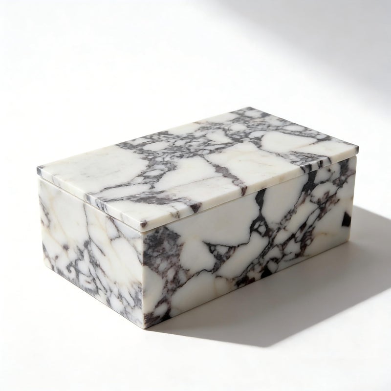 Artisanal Abode Luxury Marble Storage Box with Lid, White and Purple Veined Pattern, Decorative Organizer for Makeup Brushes, Jewelry, Bathroom Accessories (Rectangle) - Image 1