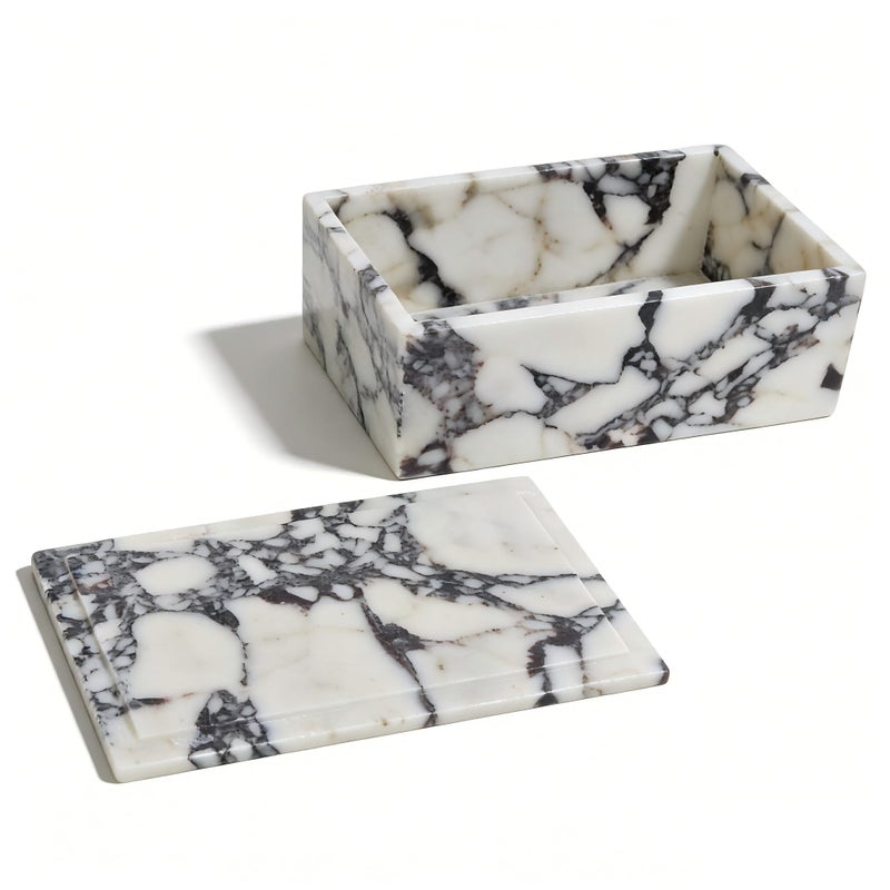 Artisanal Abode Luxury Marble Storage Box with Lid, White and Purple Veined Pattern, Decorative Organizer for Makeup Brushes, Jewelry, Bathroom Accessories (Rectangle) - Image 4
