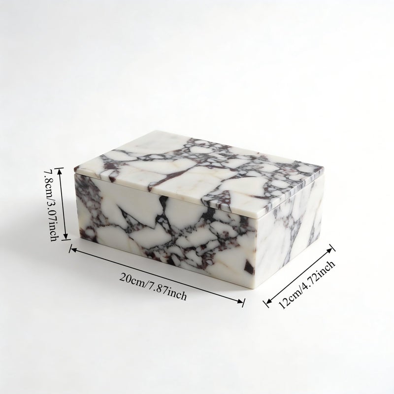 Artisanal Abode Luxury Marble Storage Box with Lid, White and Purple Veined Pattern, Decorative Organizer for Makeup Brushes, Jewelry, Bathroom Accessories (Rectangle) - Image 2