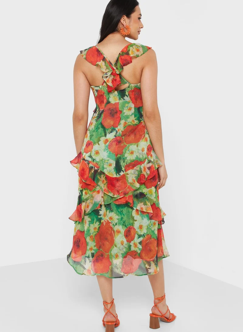 Hope & Ivy Cross Back Ruffle Detail Dress