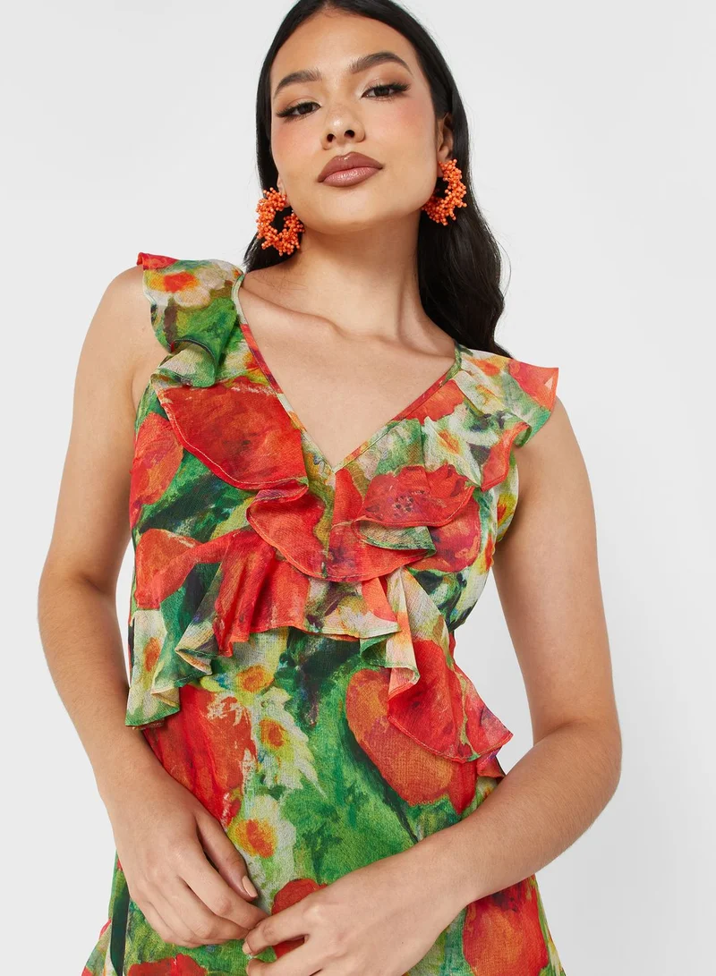Hope & Ivy Cross Back Ruffle Detail Dress