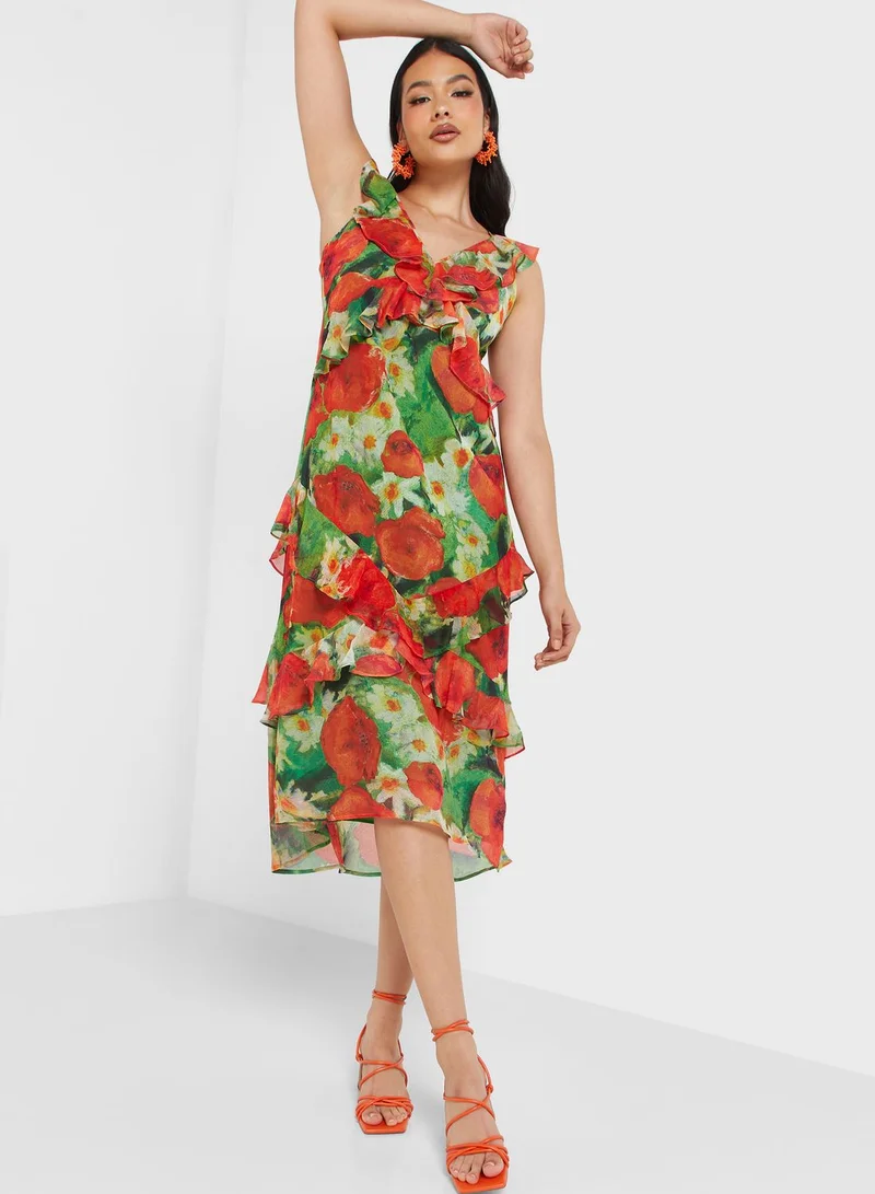 Hope & Ivy Cross Back Ruffle Detail Dress