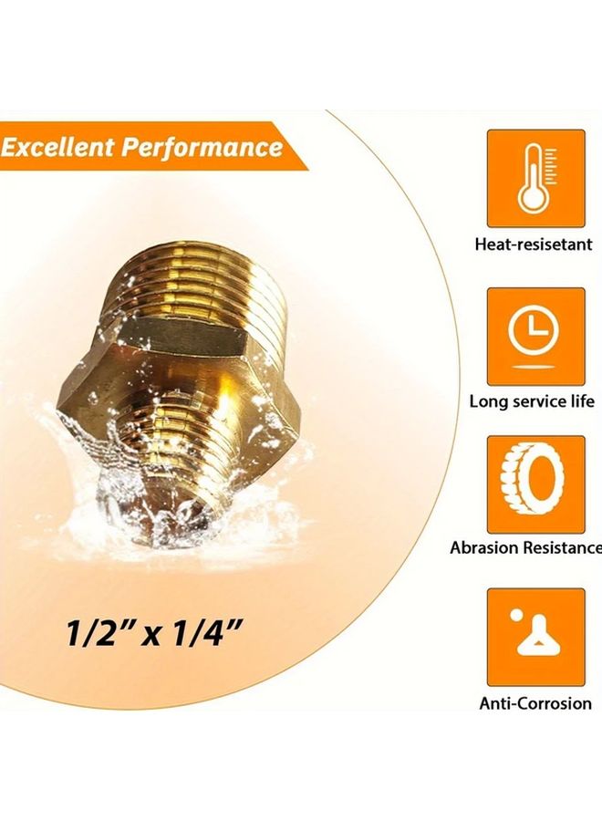 1/2 بوصة إلى 3/8 بوصة حلمة سداسية مختزلة ثقيلة من النحاس الأصفر الصلب لتجهيزات السباكة المضادة للتسرب - Image 3