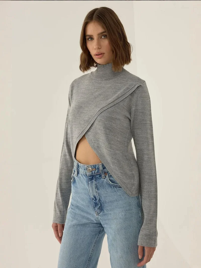 HICCUP Asymmetric Turtleneck Knit Sweater