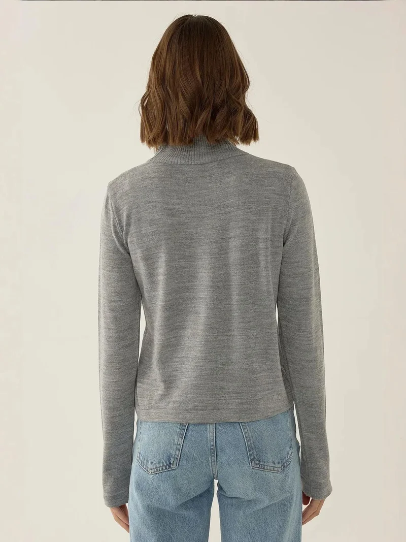 Hiccup Grey Asymmetric Turtleneck Knit Sweater for Women | Best Price UAE