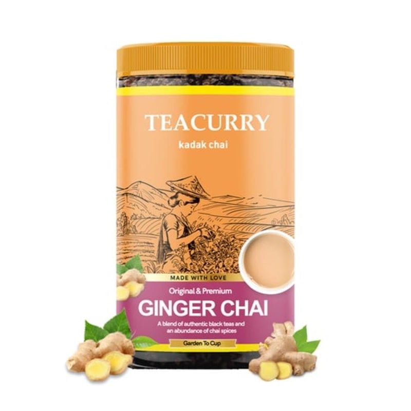 TEACURRY Ginger Chai (100 Grams, 50 Cups) - Adrak Chai with Assam Black Tea - 100% Natural Flavoured Tea with Real Ginger | Refreshing & Tasteful Ginger Flavor Chai Tea - Image 1