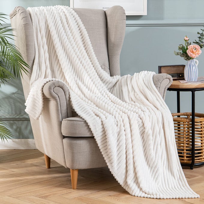 FLANNEL FLEECE THROW BLANKETS SOFT WARM COMFORTABLE THROWS FOR SOFA CORDUROY FLUFFY BLANKET BED THROW FOR BEDROOM COUCH TRAVEL KIDS BEDROOM ACCESSORIES 60X80INCH BEIGE