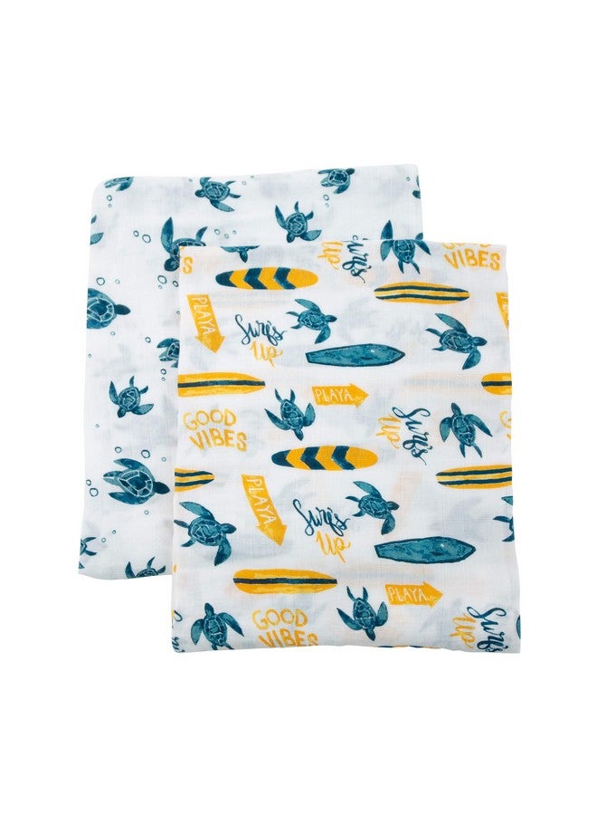 Bebe au Lait Bebe au Lait Oh So Soft Muslin Swaddle Blanket Set, Soft Muslin Design, Stylish Pattern - Surf and Sea Turtles , 47x47 Inch (Pack of 2) - Image 4