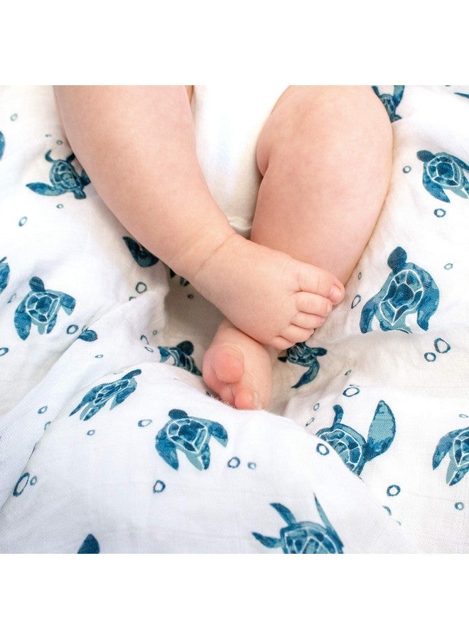 Bebe au Lait Bebe au Lait Oh So Soft Muslin Swaddle Blanket Set, Soft Muslin Design, Stylish Pattern - Surf and Sea Turtles , 47x47 Inch (Pack of 2) - Image 5