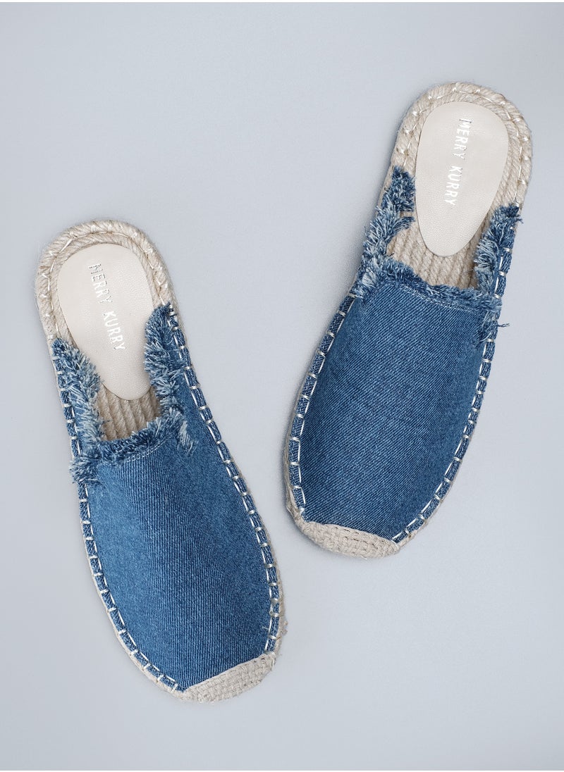 MERRY KURRY - 2024 Lady's Handmade Espadrilles  Flat Shoes With Jeans Fabric - Image 1