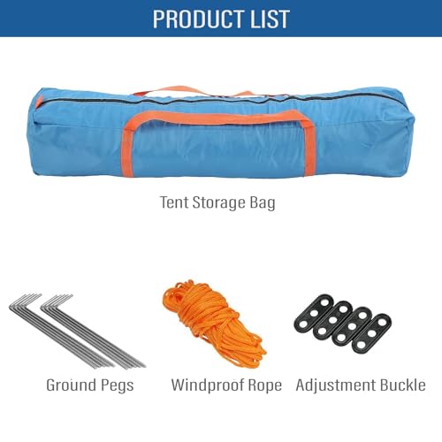 Hacer Camping Spring Tent for 3 Person 2 Doors 210D+170T Fabric Lightweight Backpacking Waterproof Windproof Portable Cabin for 2 to 3 Persons Suitable for Hiking (Blue, 1 PC) - Image 5