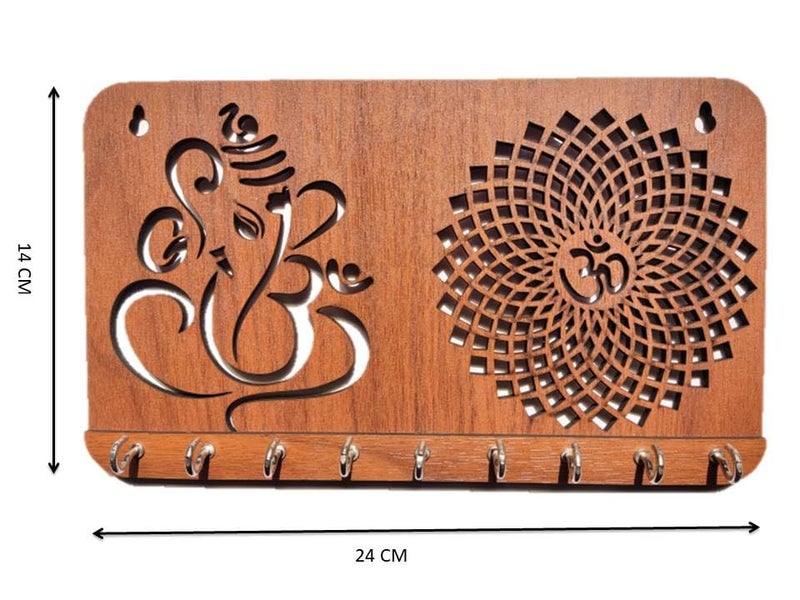 My Dream Carts Ganesha Om Chakra Key Holder for Home Decor Items | Stylish Key Hanger Wall Mounted | Handicraft Key Chain Stand | Wooden Keychain Hangers for Office Decoration | Wood Keys Organizer - Image 3
