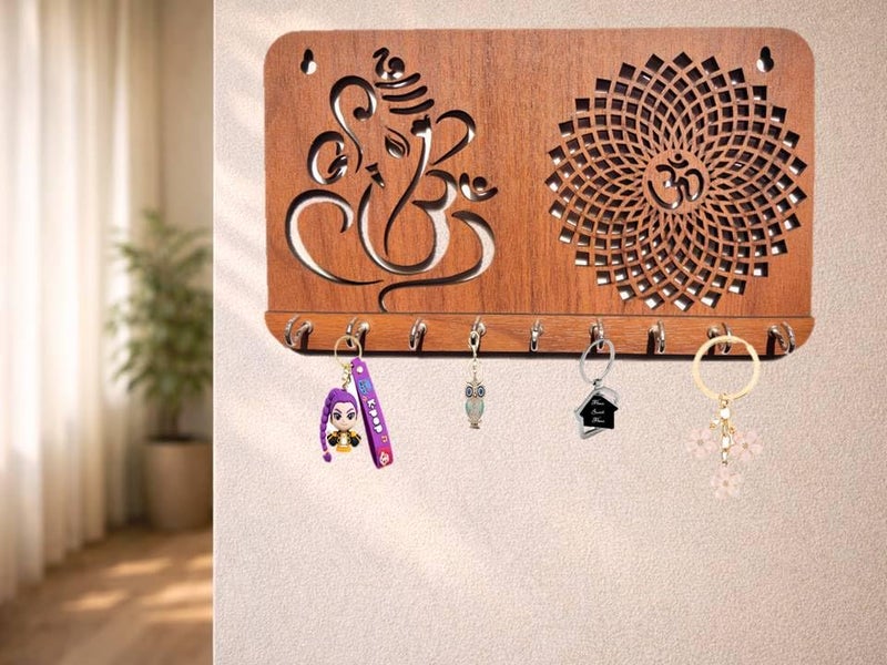 My Dream Carts Ganesha Om Chakra Key Holder for Home Decor Items | Stylish Key Hanger Wall Mounted | Handicraft Key Chain Stand | Wooden Keychain Hangers for Office Decoration | Wood Keys Organizer - Image 4