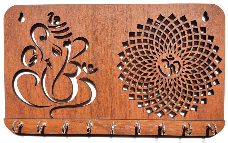 My Dream Carts Ganesha Om Chakra Key Holder for Home Decor Items | Stylish Key Hanger Wall Mounted | Handicraft Key Chain Stand | Wooden Keychain Hangers for Office Decoration | Wood Keys Organizer - Image 5