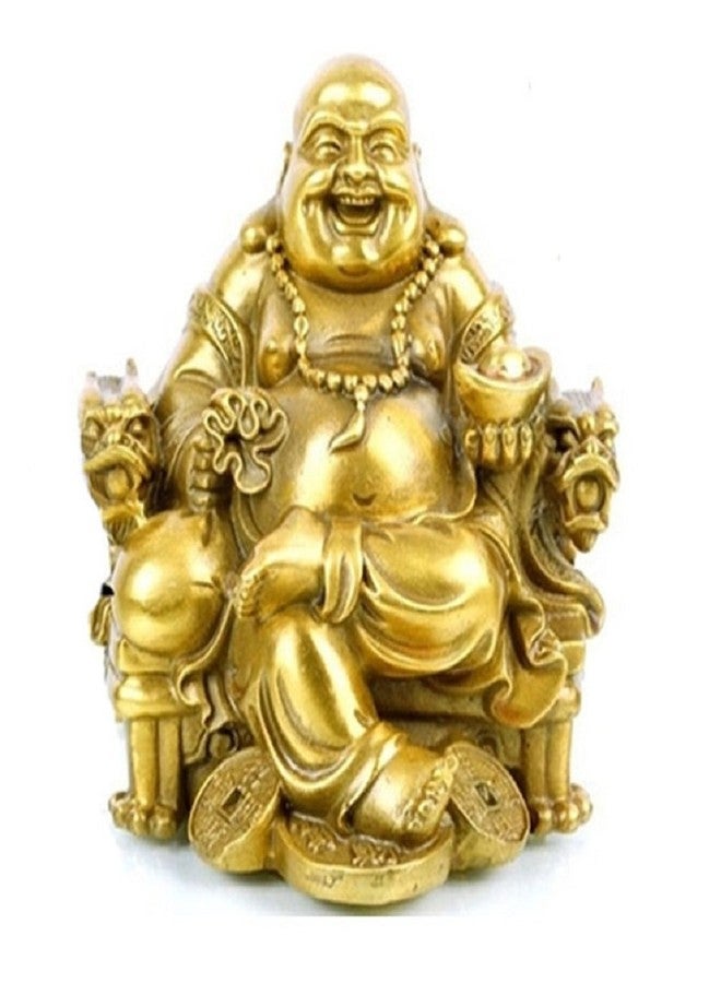 WEALTHCOMING Fengshui Buddha Statue for Lucky & Happiness God of Wealth,Laughing Buddha on Emperor`s Dragon Chair,Brass Buddhist Statues and Sculptures Home Decor Congratulatory Gifts (Large) - Image 1