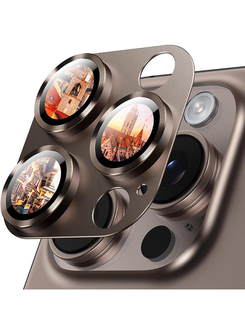 Theodor iPhone 16 Pro Max/ 16 Pro  Camera Lens Protector With 9H Tempered Glass Camera Ring Anti Scratch Metal Plate [Drop Protection], Case Friendly Camera Cover, Desert Titanium - Image 1