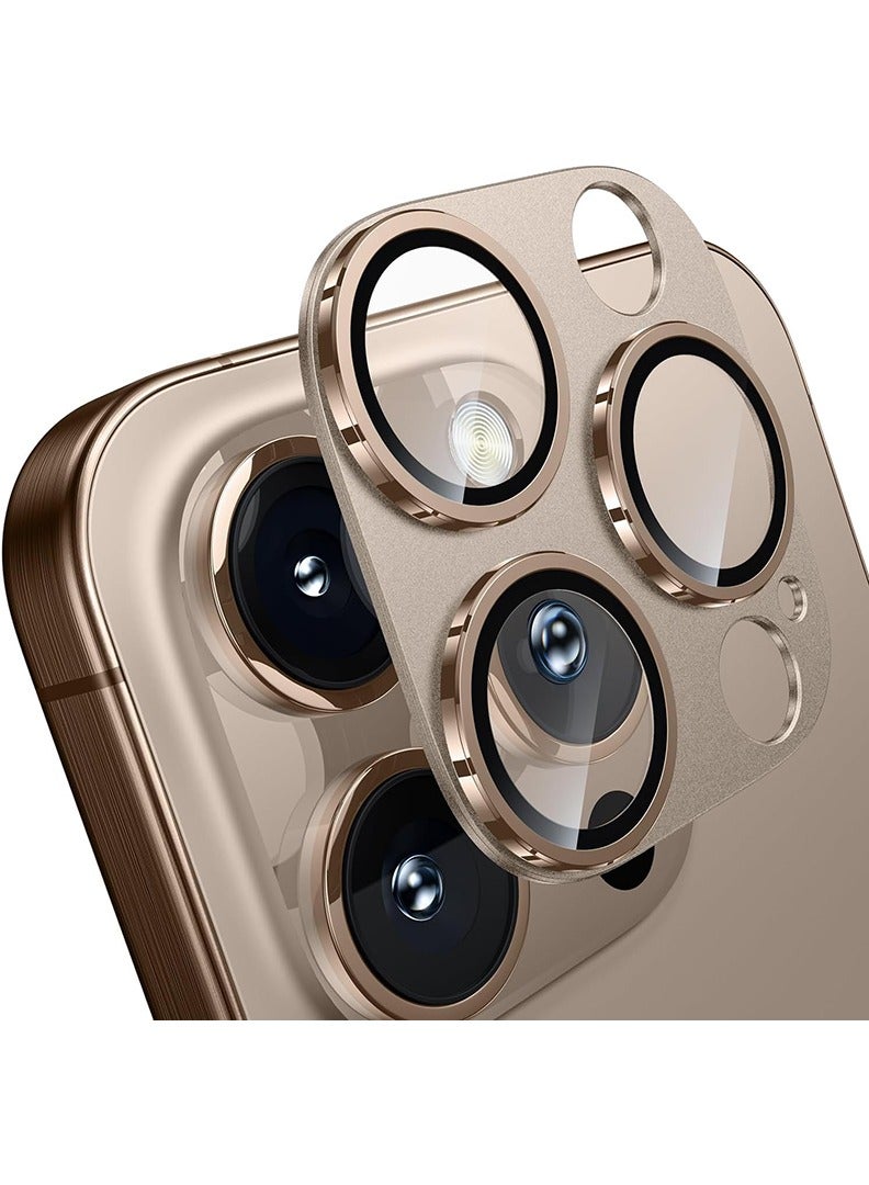 Theodor iPhone 16 Pro Max/ 16 Pro  Camera Lens Protector With 9H Tempered Glass Camera Ring Anti Scratch Metal Plate [Drop Protection], Case Friendly Camera Cover, Desert Titanium - Image 1