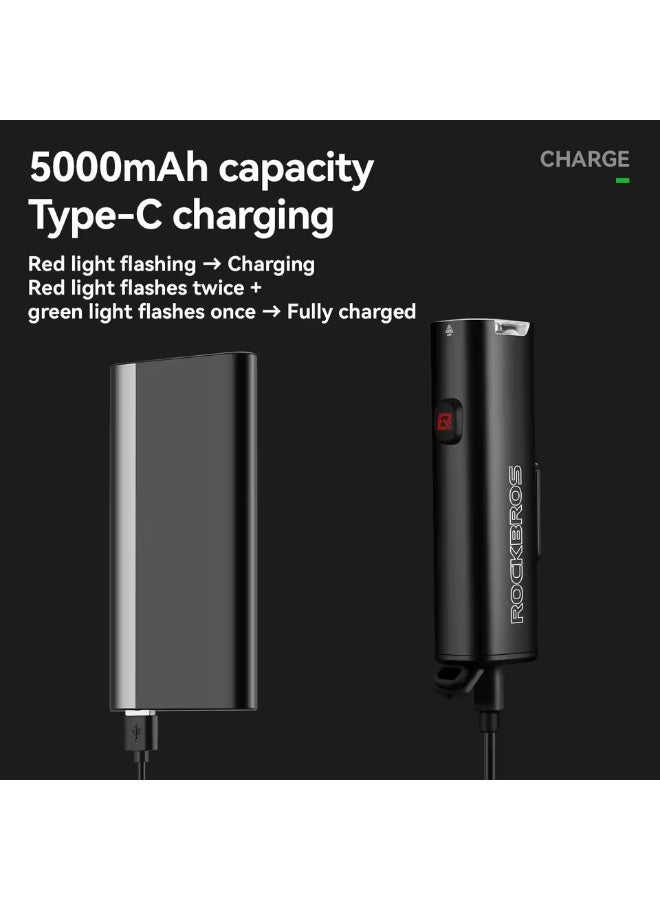 ROCKBROS Bicycle Light 1200LM 5000mAh Type-C Rechargeable Headlight Anti-glare Design IPX6 Flashlight Quick Release Bike Light - Image 3