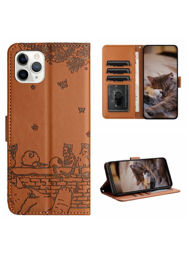 زبون جراب هاتف جلدي بنقشة قطة لهاتف iPhone 11 Pro مع حبل - Image 1