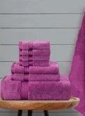 Bliss Casa 8-Piece Towel Set, 100% Combed Cotton 550 GSM Superior Quality Includes 2 Bath Towels (70x140 cm), 2 Hand Towels (40x70 cm), 4 Washcloths (30x30 cm) Plum 70x140cm
