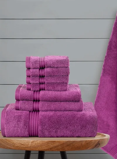 Bliss Casa 8-Piece Towel Set, 100% Combed Cotton 550 GSM Superior Quality Includes 2 Bath Towels (70x140 cm), 2 Hand Towels (40x70 cm), 4 Washcloths (30x30 cm) Plum 70x140cm