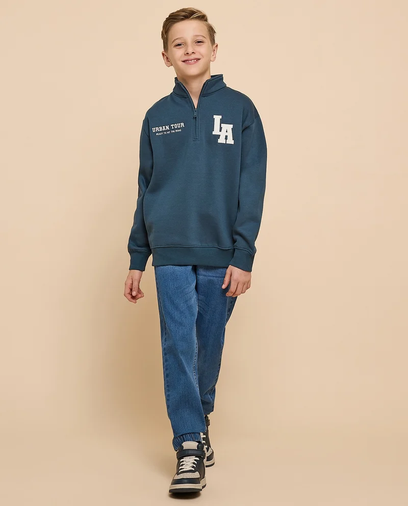 أر أند بي Printed Sweatshirt with High Neck and Long Sleeves