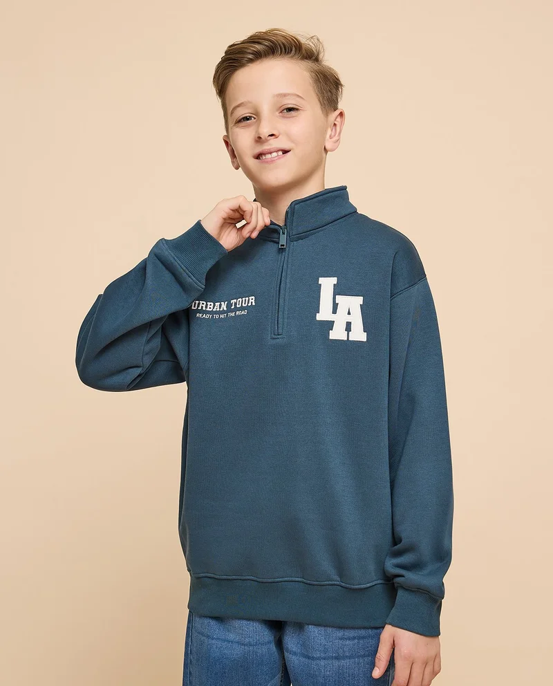 أر أند بي Printed Sweatshirt with High Neck and Long Sleeves