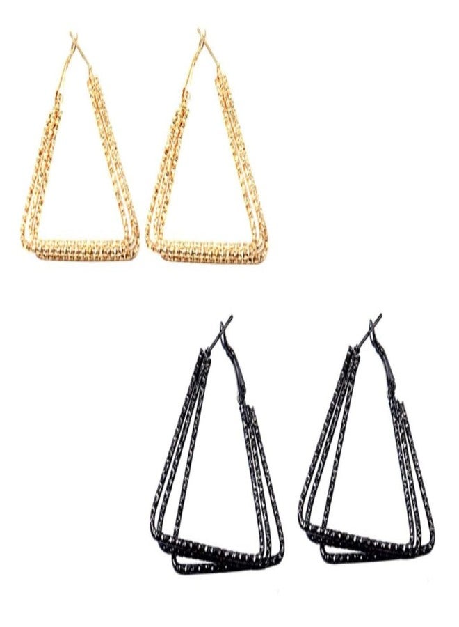 DENICRAAS Girls Women 3 Layered Black + Golden Combo Hoop Earring For Festive,Office, Birthday Party,Occasion, Causal Wear 2p Iolite Metal Hoop Earring (Set of 2) - Image 1