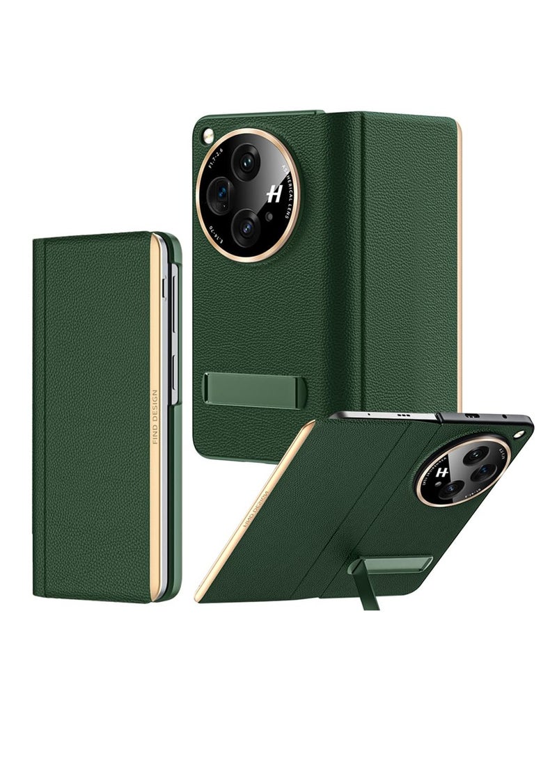 SYOSI Case for OnePlus Open Luxury cowhide Leather Case with Kickstand and Camera Lens Protection Ultra Thin Shockproof Magnetic Flip Business Luxury Case for OnePlus Open 2023 Black - Image 1