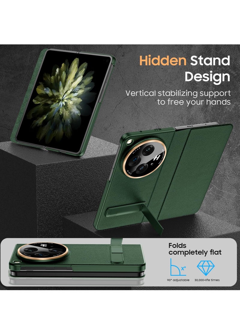 SYOSI Case for OnePlus Open Luxury cowhide Leather Case with Kickstand and Camera Lens Protection Ultra Thin Shockproof Magnetic Flip Business Luxury Case for OnePlus Open 2023 Black - Image 3