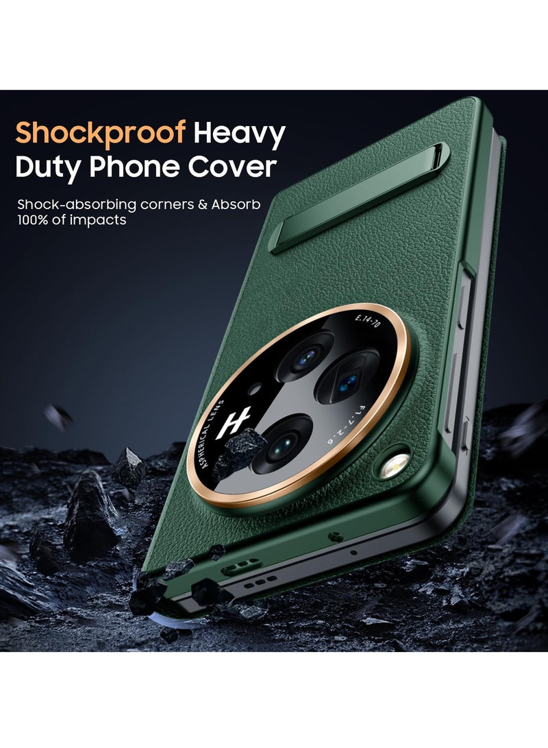 SYOSI Case for OnePlus Open Luxury cowhide Leather Case with Kickstand and Camera Lens Protection Ultra Thin Shockproof Magnetic Flip Business Luxury Case for OnePlus Open 2023 Black - Image 5