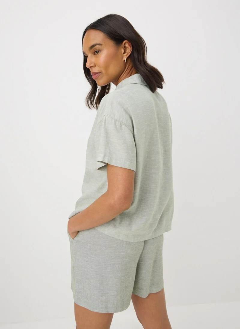 Matalan Green Linen Blend Box Shirt