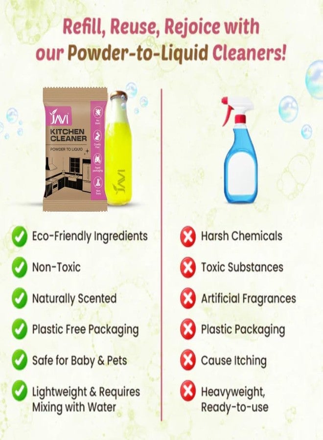 JAVI Kitchen Cleaner Powder to Liquid | Eco-Friendly Grease Remover for Kitchen Surfaces | Non-Toxic, Cruelty-Free Cleaning Powder | Plastic-Free Refill Cleaner | (2 Sachet = 1 Ltr) - Image 5