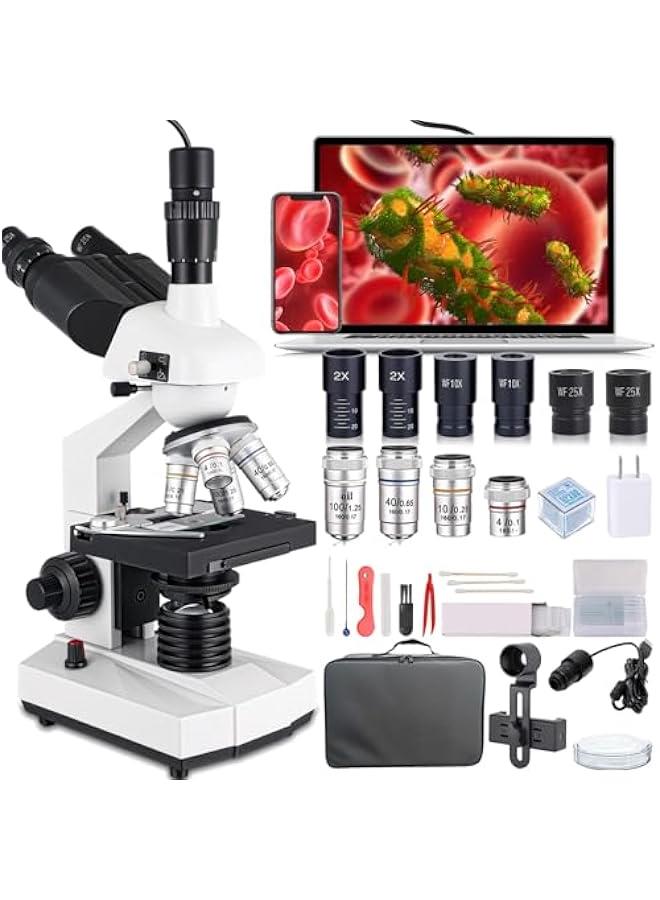 Arabest Compound Trinocular Microscope, 40X-5000X Magnification, Research Grade Professional Microscope with USB Camera and Mechanical Stage, Microscope for Adults - Image 1