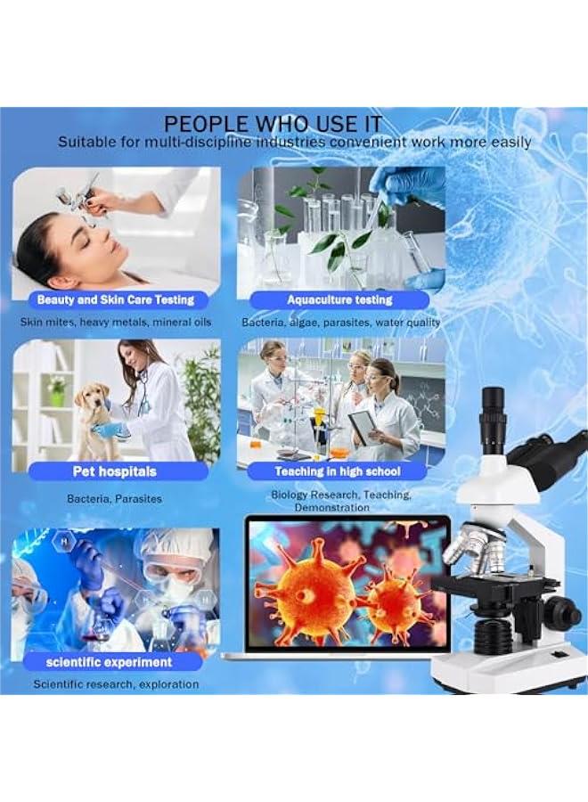 Arabest Compound Trinocular Microscope, 40X-5000X Magnification, Research Grade Professional Microscope with USB Camera and Mechanical Stage, Microscope for Adults - Image 3