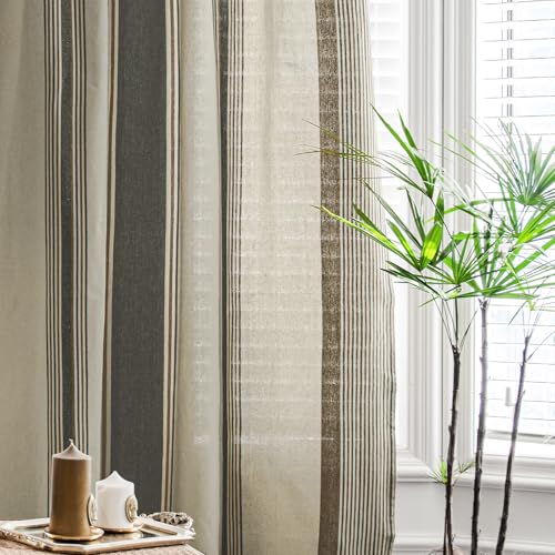 ColorBird Brown and Grey Striped Curtains 2 Panels Set, Modern Farmhouse Vintage Patterned Curtain 84 Inches Long, Light Filtering Window Treatment Drapes for Living Room Bedroom Doorways Closet - Image 5