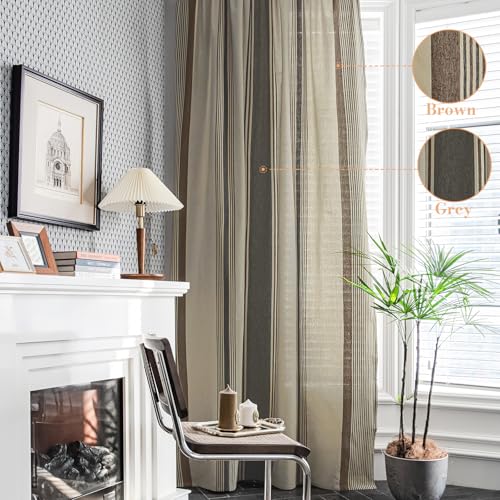 ColorBird Brown and Grey Striped Curtains 2 Panels Set, Modern Farmhouse Vintage Patterned Curtain 84 Inches Long, Light Filtering Window Treatment Drapes for Living Room Bedroom Doorways Closet - Image 2