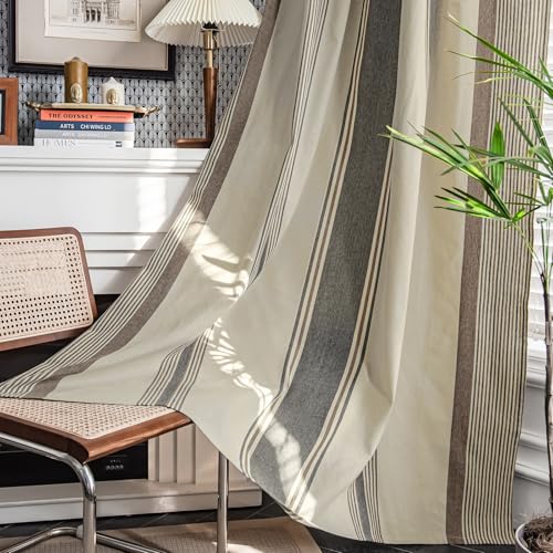 ColorBird Brown and Grey Striped Curtains 2 Panels Set, Modern Farmhouse Vintage Patterned Curtain 84 Inches Long, Light Filtering Window Treatment Drapes for Living Room Bedroom Doorways Closet - Image 1