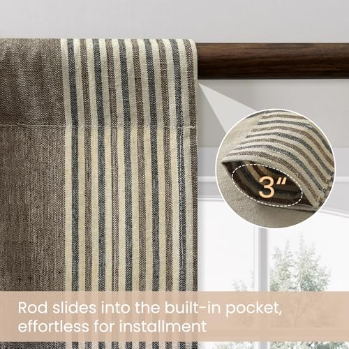 ColorBird Brown and Grey Striped Curtains 2 Panels Set, Modern Farmhouse Vintage Patterned Curtain 84 Inches Long, Light Filtering Window Treatment Drapes for Living Room Bedroom Doorways Closet - Image 3