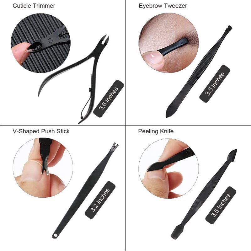 cafzilla Cafzilla Secrets Essentials Manicure Set Nail Clippers Stainless Steel Nail Scissors Grooming Kit Acne needle Blackhead Tool Leather Travel Case - Image 3