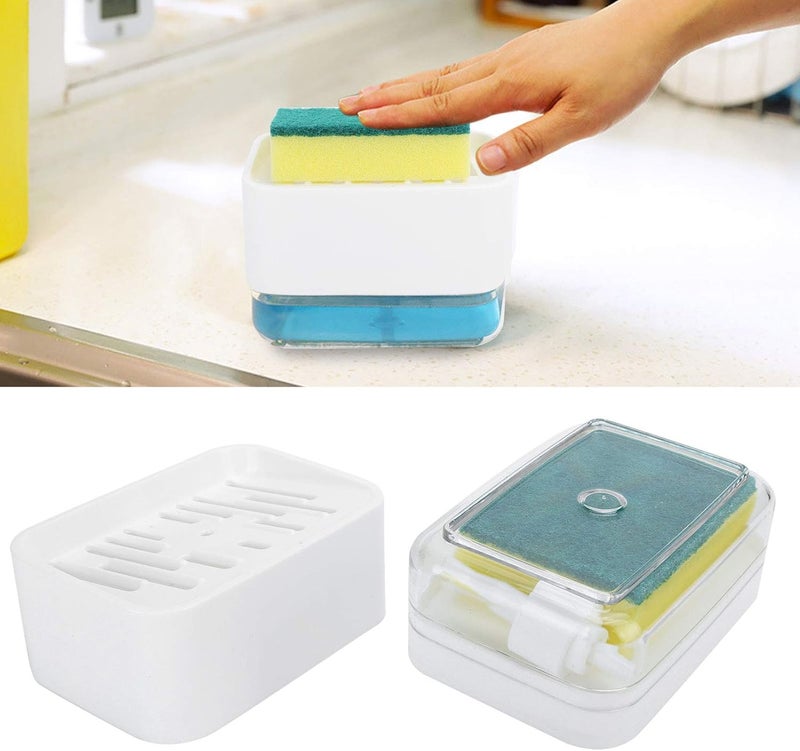 ويوبلز موزع صابون سائل أوتوماتيكي يعمل بالضغط، 2 في 1 مع حامل إسفنجة لحوض المطبخ (أبيض) - Image 3