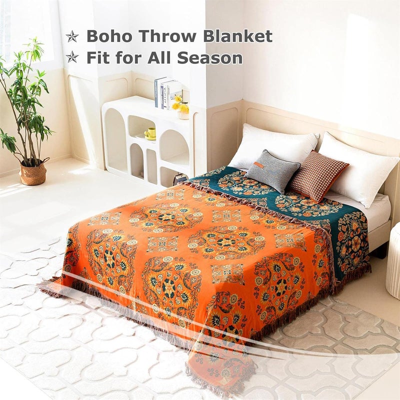 LUTBM Boho Throw Blanket for Bed - 100% Cotton Ultra Soft Rustic Quilt - Floral Printed Farmhouse Decor Bed Summer Blankets,60"×80" All Season Rustic Large Throw for Sofa Couch Chair - Image 3