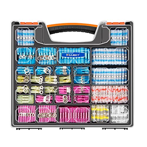 Kuject 1200PCS Heat Shrink Wire Connectors, Multipurpose Waterproof Electrical Wire Terminals kit, Insulated Crimp Ring Fork Spade Terminal Solder Butt Splice Connectors for Marine Boat Truck - Image 1