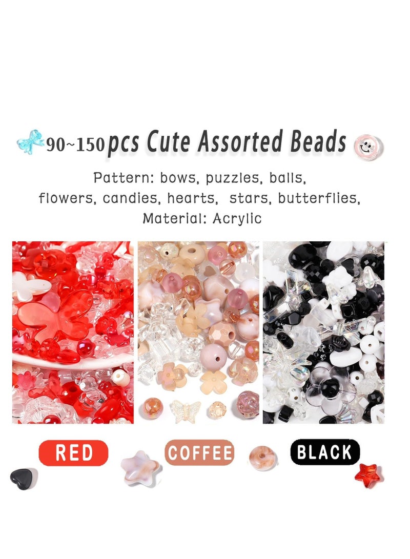 سيوسي 90 ~ 150 خرز أكريليك لصنع المجوهرات، خرز ملون متنوع، خرز جمالي لطيف كاواي لصنع الأساور، خرز فراشة الزهور، قلادات بالجملة، سلاسل هواتف محمولة ذاتية الصنع، ثلاثة ألوان - Image 3
