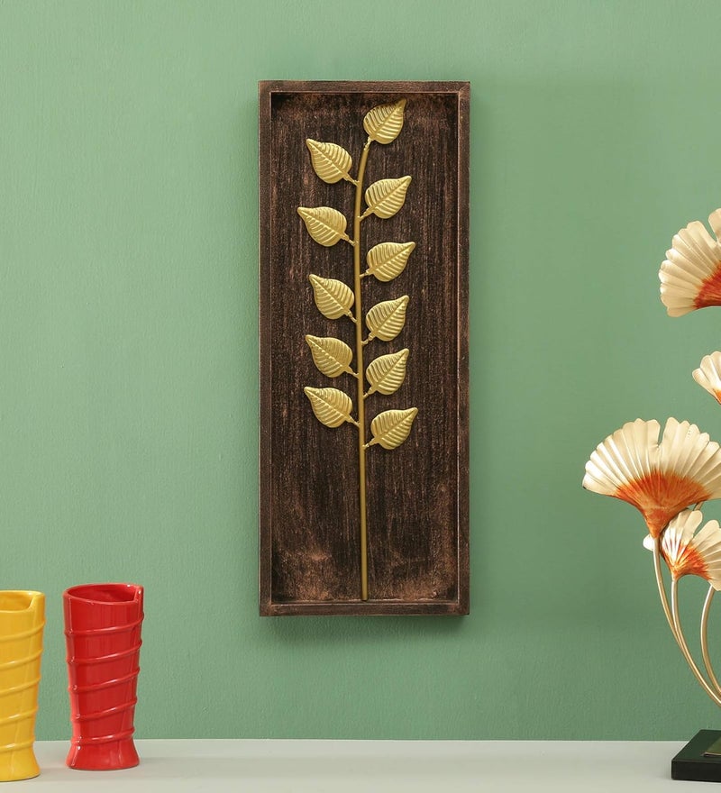 vedas Multicolour Metal MDF Leaf Wall Frame Wall Decor Hanging Sculpture for Living Room Bedroom Hotel Office Home Decor Size 8 x 20 inches Titan Leaf - Image 1