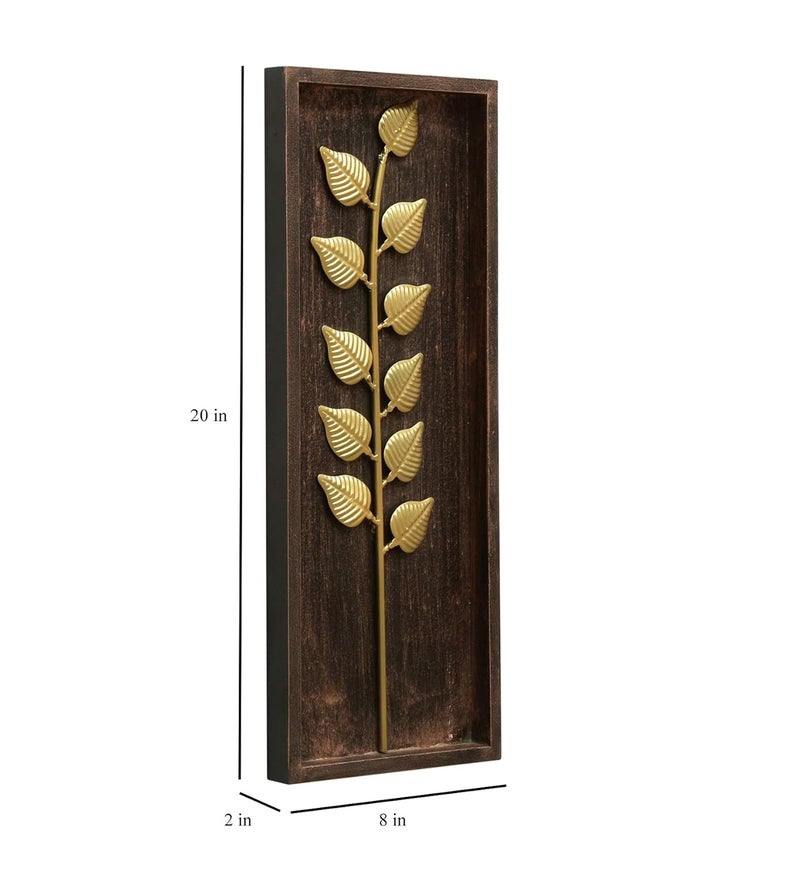vedas Multicolour Metal MDF Leaf Wall Frame Wall Decor Hanging Sculpture for Living Room Bedroom Hotel Office Home Decor Size 8 x 20 inches Titan Leaf - Image 3