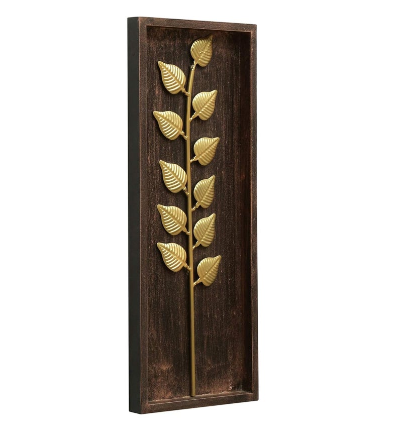 vedas Multicolour Metal MDF Leaf Wall Frame Wall Decor Hanging Sculpture for Living Room Bedroom Hotel Office Home Decor Size 8 x 20 inches Titan Leaf - Image 2