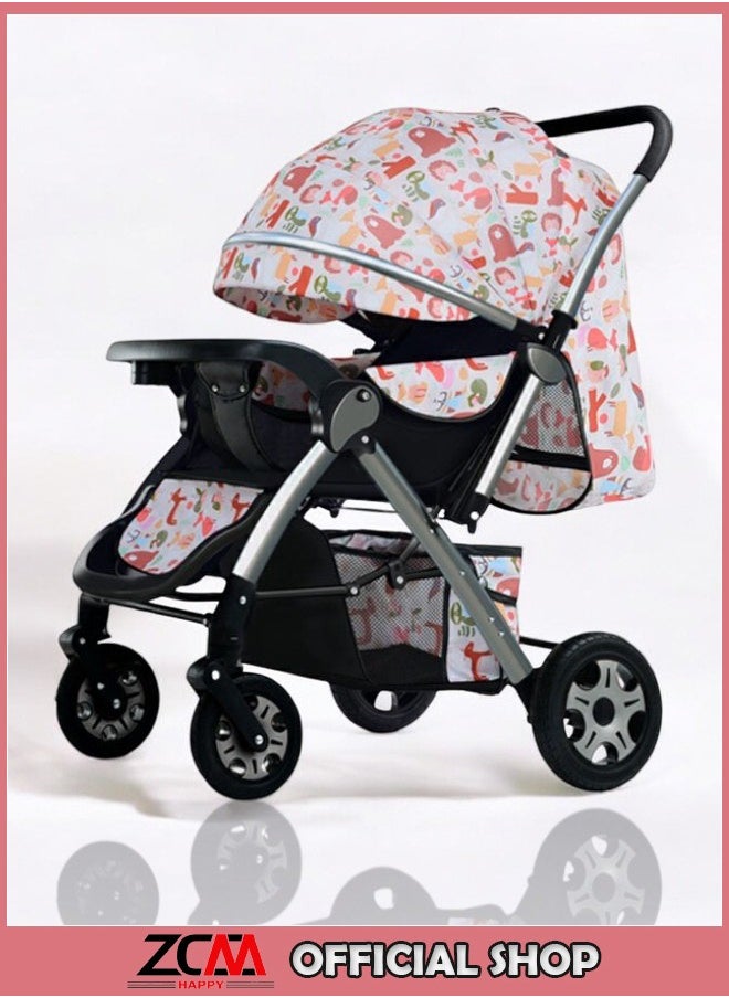 ZCM-HAPPY - Deluxe Foldable Baby Stroller - Portable Multifunctional Travel Pram for Newborns and Infants with Four-Wheel Suspension - Image 1